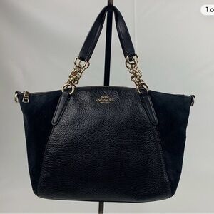 Coach Black Leather and Suede Shoulder Bag with Gold Hardware